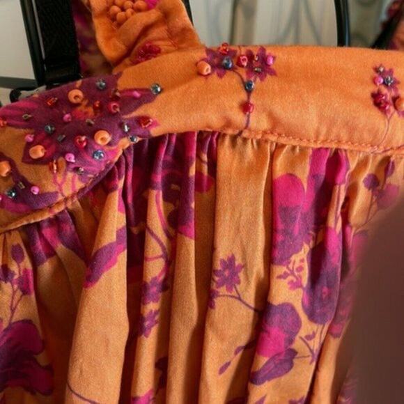 Anthropologie tank top with beaded accents orange and pink M - Picture 2 of 6